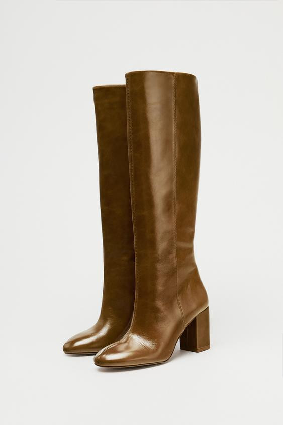 HEELED LEATHER KNEE HIGH BOOTS | Zara US