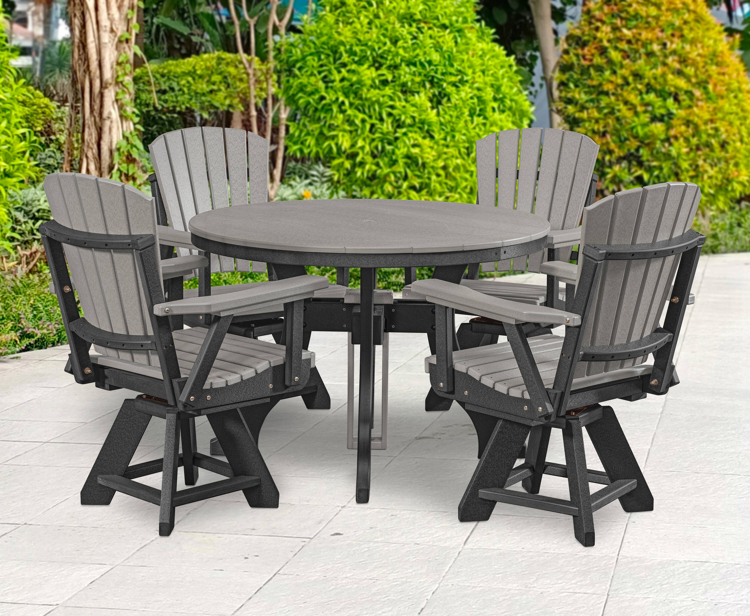 American Furniture Classics Amish HDPE 5 -Piece Black Patio Dining Set Resin Round Table with 4 Swivel Chairs one_size | DR130LGB-K | Lowe's