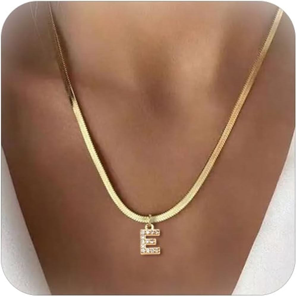 Amazon.com: CEEAL Dainty Initial Necklaces for Women Girls,18k gold plated Herringbone Chain Neck... | Amazon (US)