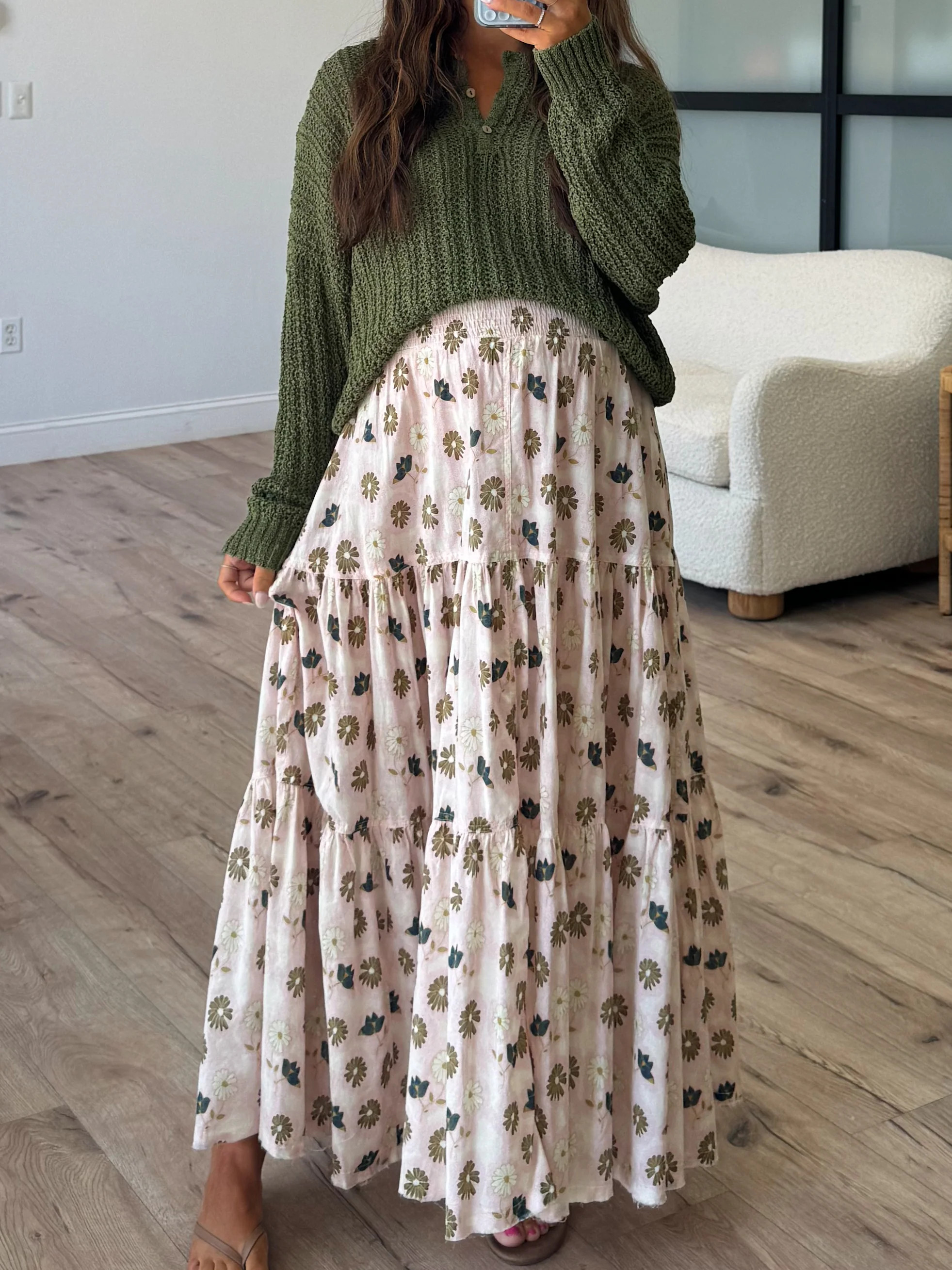 Wildflower Smocked Maxi Skirt | Ivory | +Plus Available | Talulah