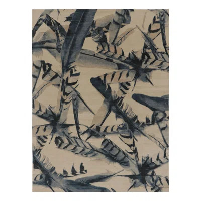 Rug & KilimâS Modern Rug In Beige With Blue Pictorial Feather Design âQuiilâ | Wayfair North America