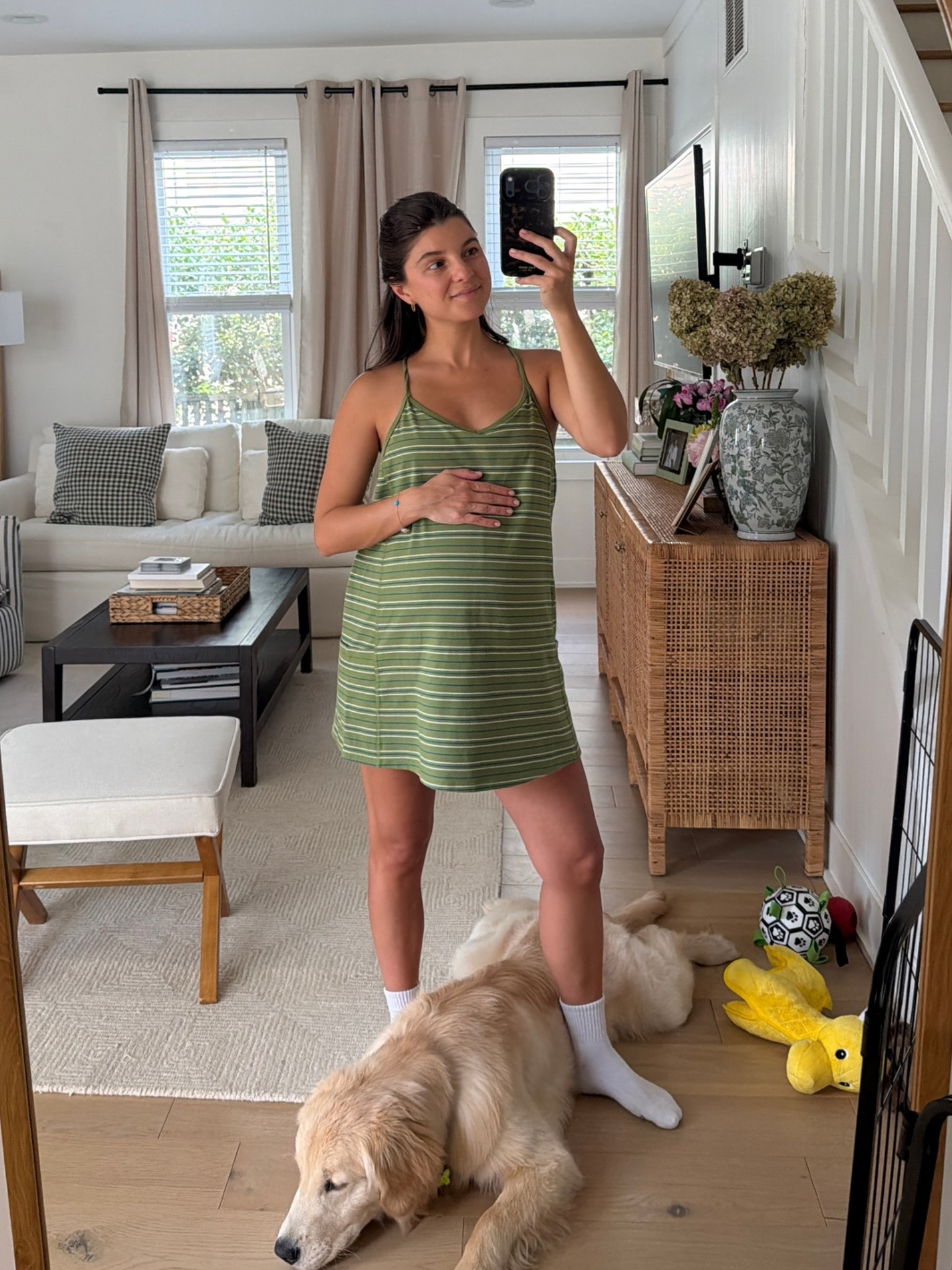 exercise dress, 92% cotton! wearing small, so comfy and has pockets on outside and inner fabric

#LTKPetite #LTKBump #LTKmorningroutine