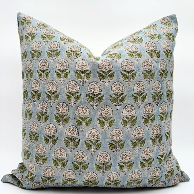 Decorative Pillow Cover French Country Pillow Cover Cottage Decor Floral Block Print, Farmhouse D... | Amazon (US)