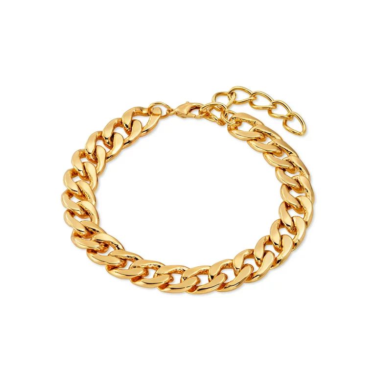 Scoop Womens Brass Yellow Gold-Plated Curb Chain Bracelet, 7.75 + 2" Extender | Walmart (US)