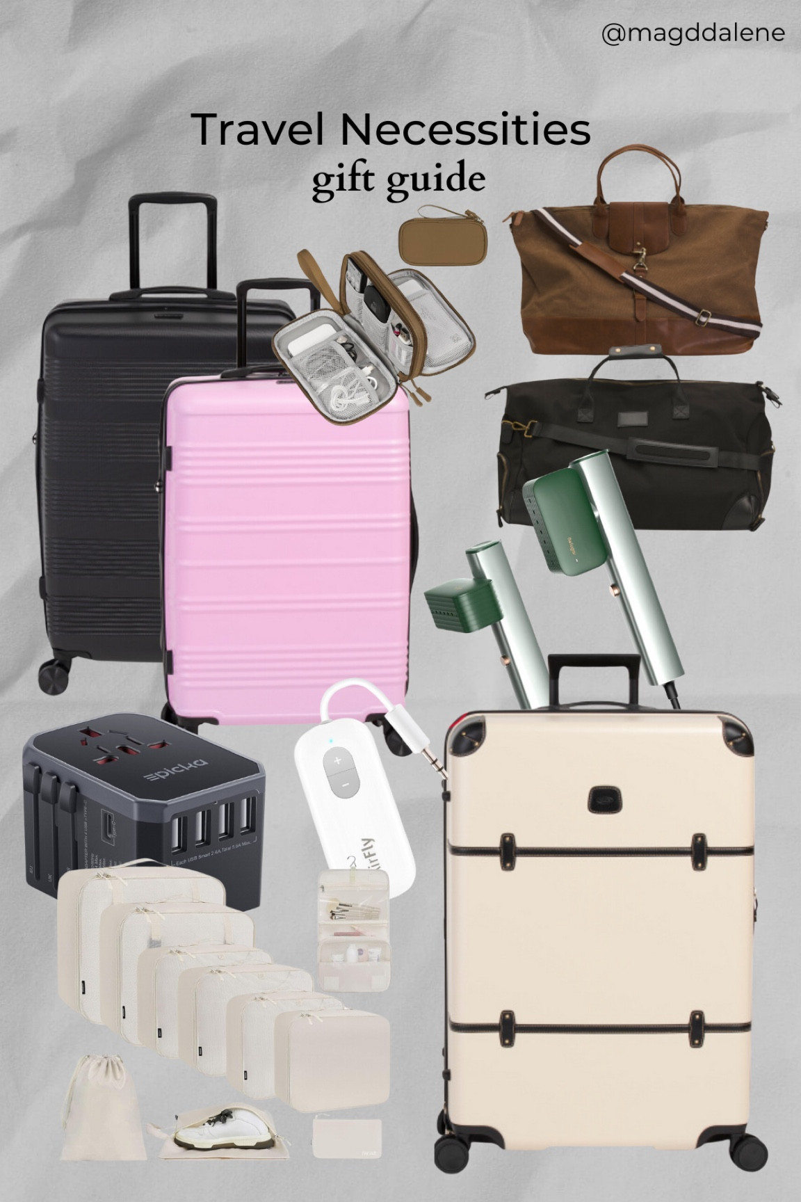 Some travel necessities that you could also sneak in as a Valentines gift. I love the his & hers luggage idea or any of those travel trinkets to come in two for each one of you. The packing cubes will help him organize his life, especially if you are packing different outfits for more than one destination. The converter cube is one that I personally use and it’s been my best friend across many countries now- it’s a must have. I love this steamer because it folds flat so it doesn’t take up much space. 

#LTKFamily #LTKTravel #LTKGiftGuide