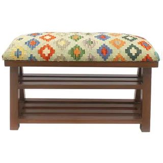 Bohemian Perrin Kilim upholstered Handmade wood Storage Bench - 30" x 12" x 19" | Bed Bath & Beyond