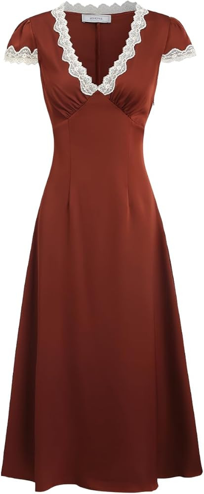 Women Summer Dresses Deep V Neck Polka Dot Prined Splice Lace Dress Elegant Cotton for Party | Amazon (US)