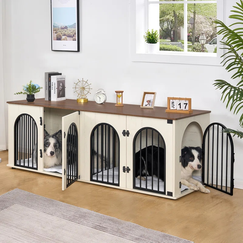 Dog Crate Furniture for 2 Dogs, 71" Heavy Duty Dog Kennels with Sliding Barn Door | Wayfair North America