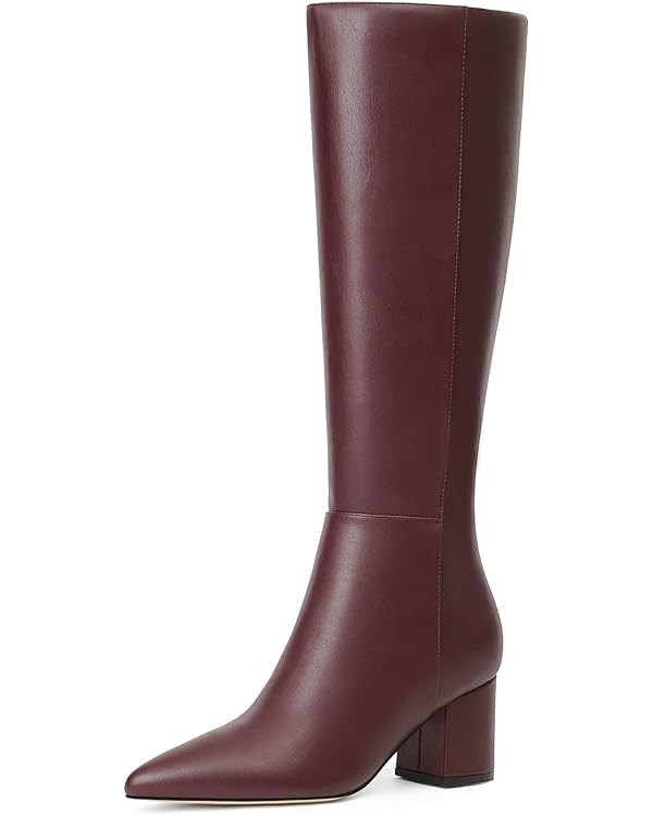 Knee High Boots for Women Chunky Heel Pointed Toe Boots Side Zipper Long Boots | Amazon (US)