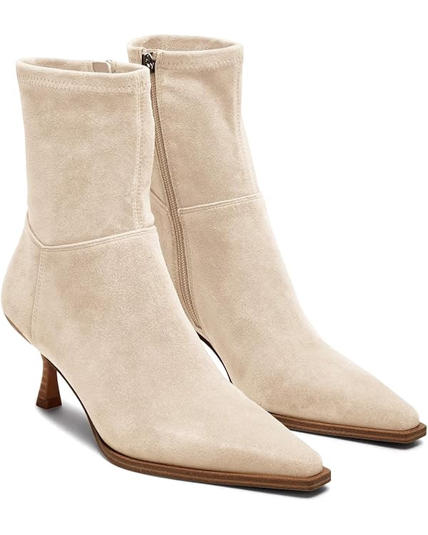 Coutgo Womens Kitten Low Heel Ankle Boots Pointed Toe Side Zipper Short Booties Fall Shoes | Amazon (US)