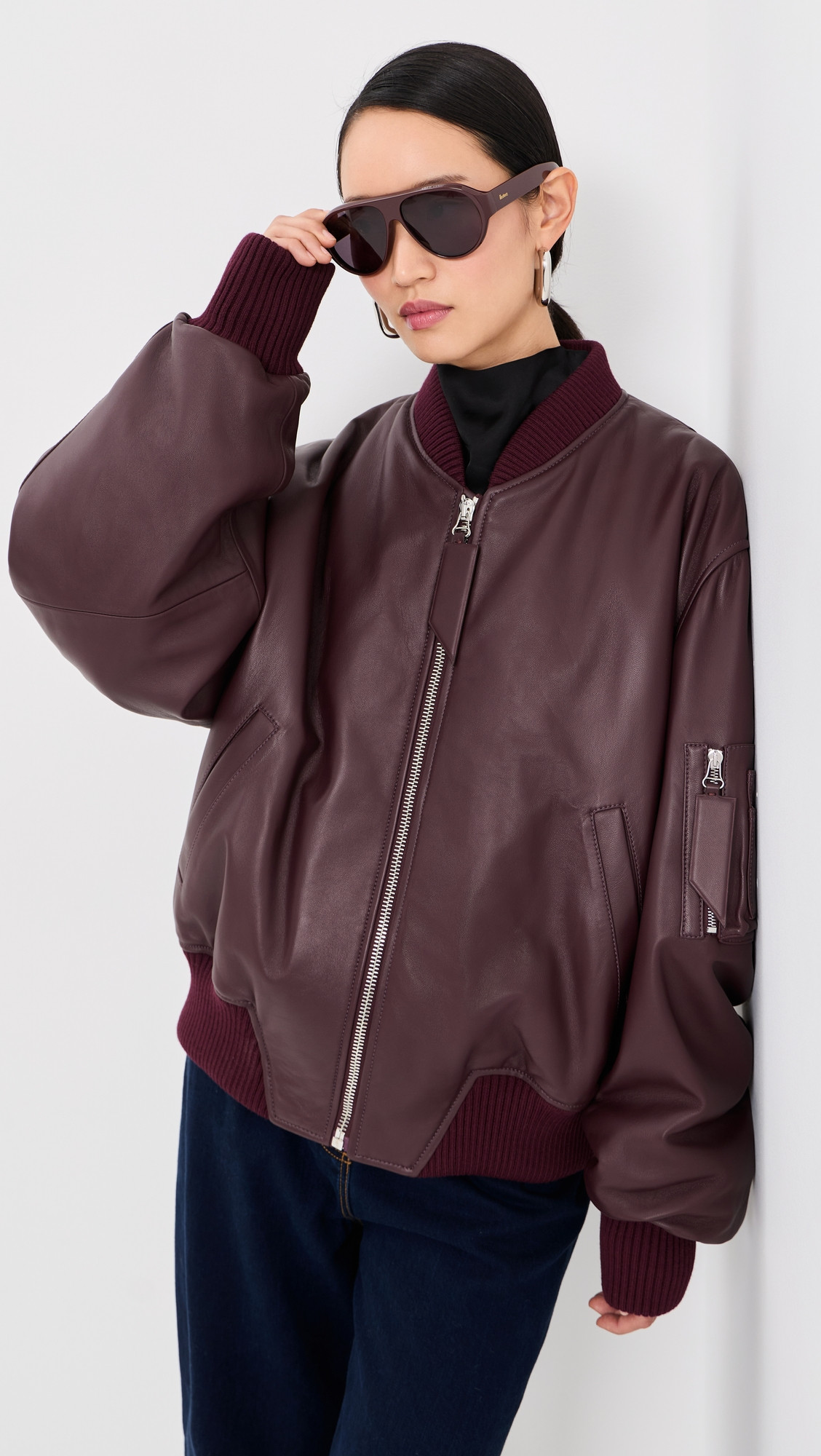 Bomber Leather Jacket - Wine | Shopbop