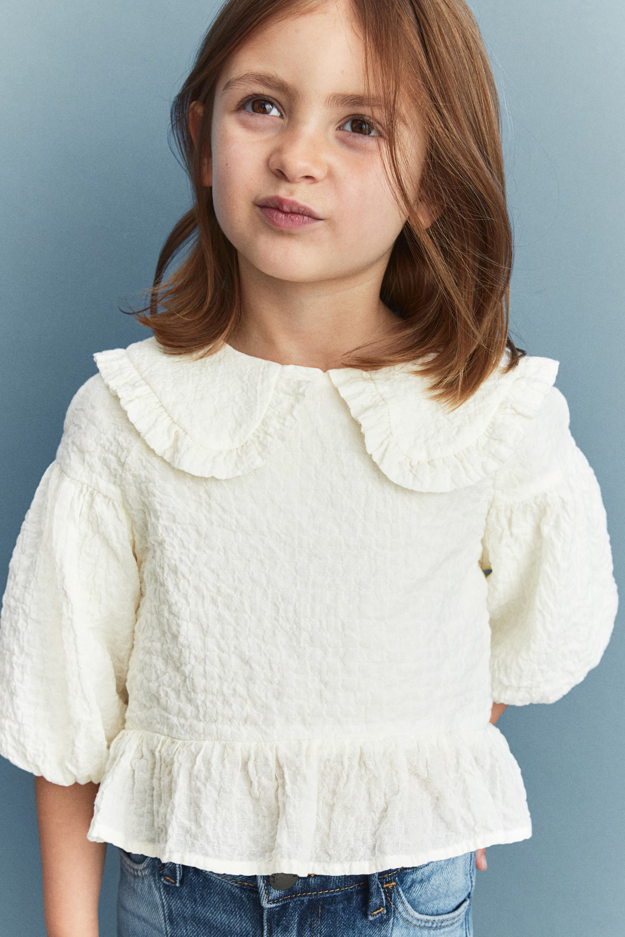 Puff-Sleeve Seersucker Blouse - Cream - Kids | H&M US | H&M (US + CA)