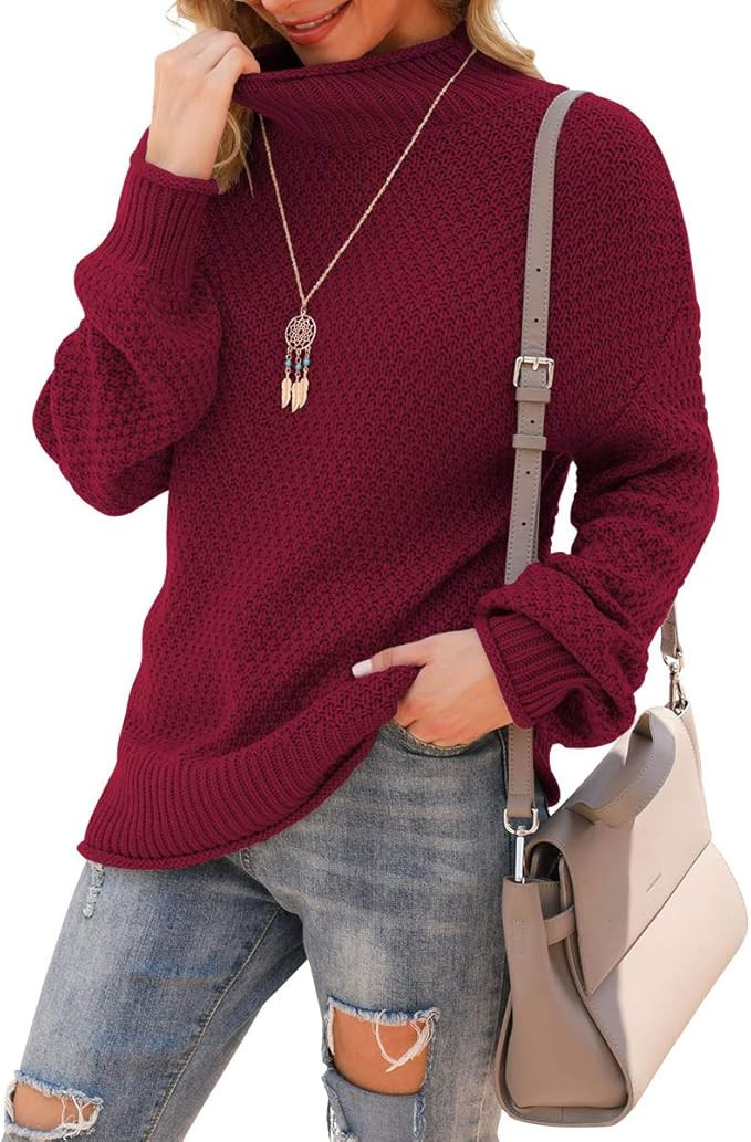 Jouica Womens Turtleneck Oversized Sweaters Batwing Long Sleeve Pullover Loose Chunky Knit Jumper | Amazon (US)
