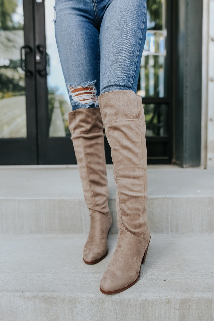 Faux Suede Thigh High Taupe Boots | Magnolia Boutique