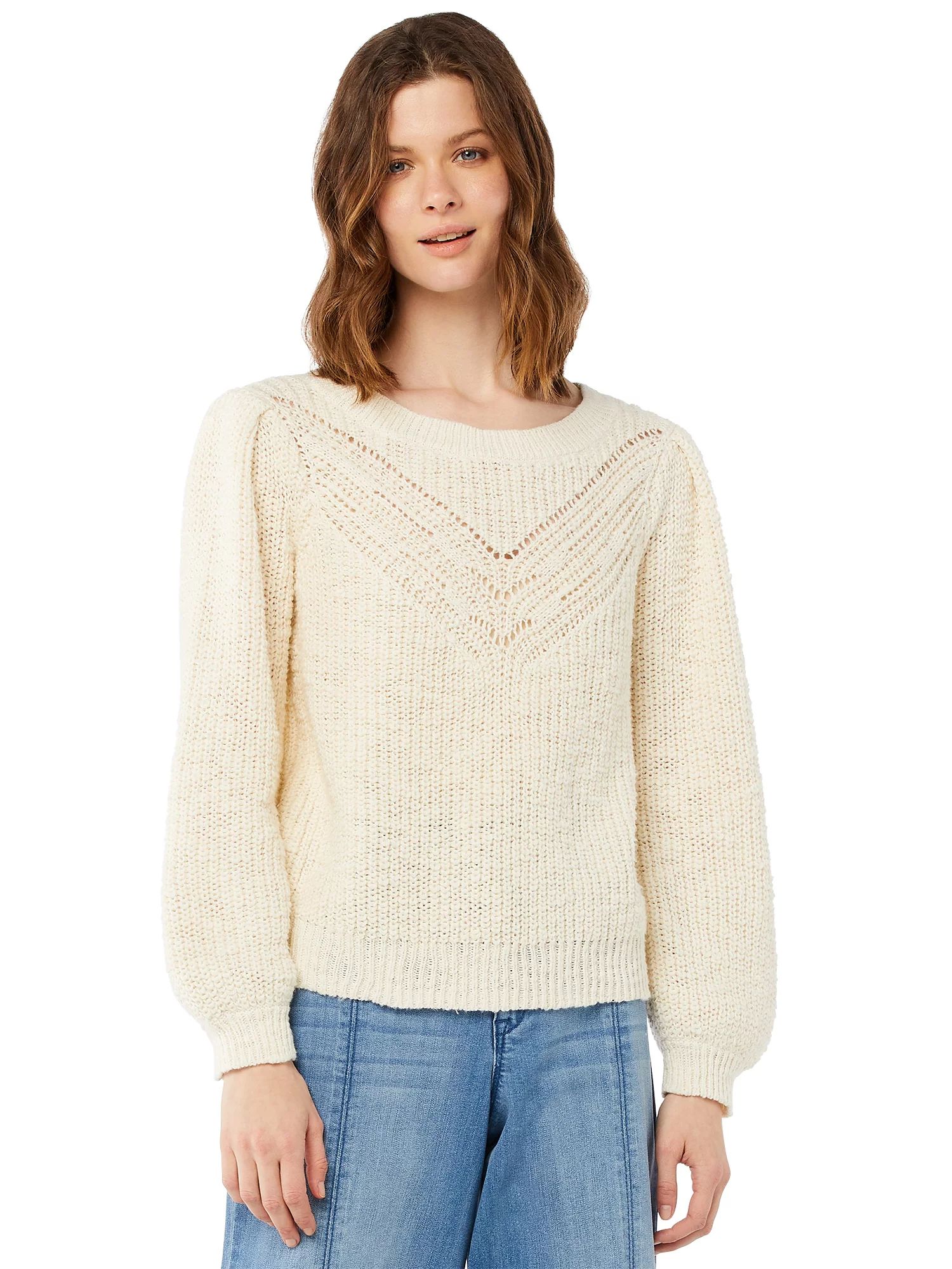 Scoop Women's Slub Cotton Pointelle Sweater | Walmart (US)