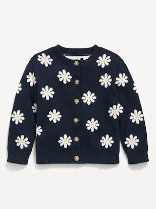 Floral-Print Button-Front Crew-Neck Cardigan for Toddler Girls | Old Navy (US)