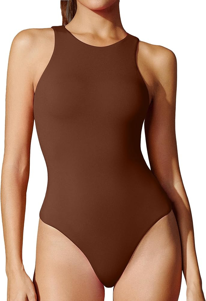 IUGA Bodysuits for Women Tummy Control Sleeveless Bodysuit Racerback Halter Body suits Tank Top | Amazon (US)