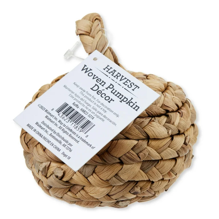 4.3-in Fall, Harvest Raffia Woven Corn Husk Pumpkin, Tabletop Decoration, Way to Celebrate - Walm... | Walmart (US)