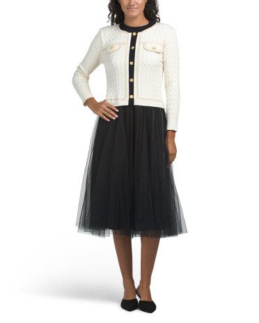 Long Sleeve Sweater Dress With Tulle Skirt | TJ Maxx