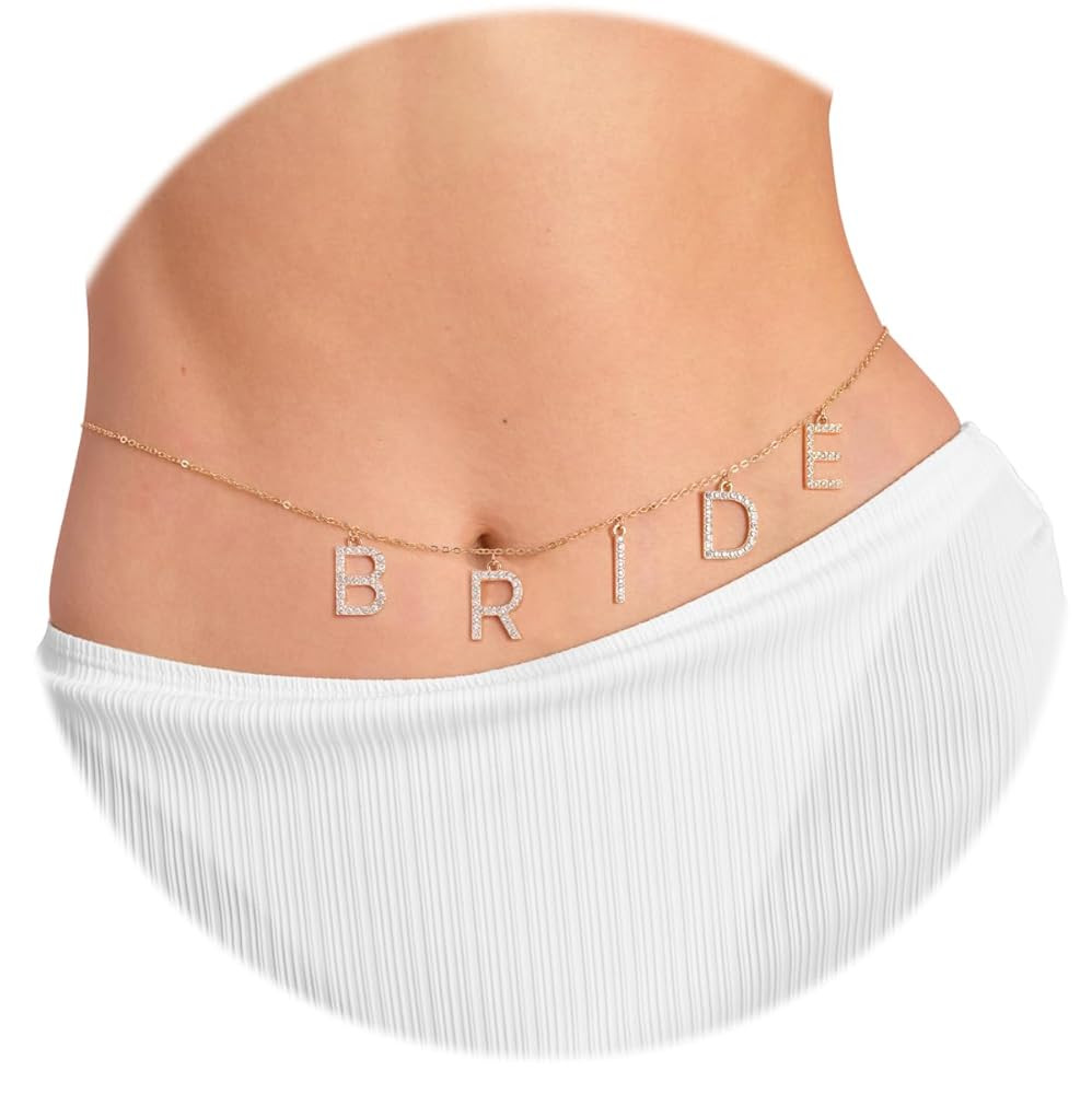 xo, Fetti Bride Body Chain, Bachelorette Party Belly Chain, Bride to Be Gift, Adjustable, Non-Pre... | Amazon (US)