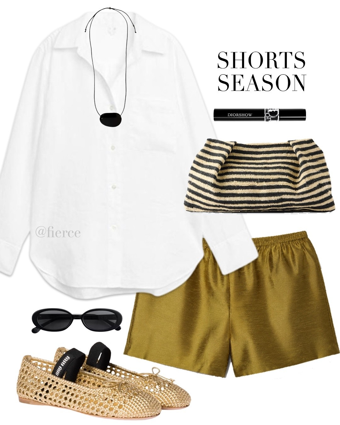 White linen shirt green satin shorts Miu Miu raffia flats cord necklace casual chic outfit

#LTKsummer #LTKuk #LTKeurope