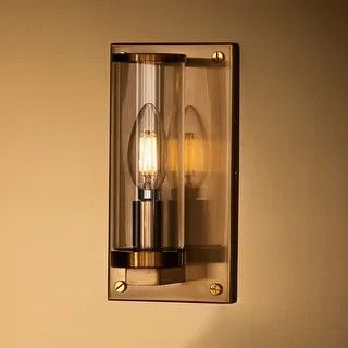 1 Light Modern Brass Cylinder Wall Sconce with Clear Glass Shade - 4.1'' | Bed Bath & Beyond