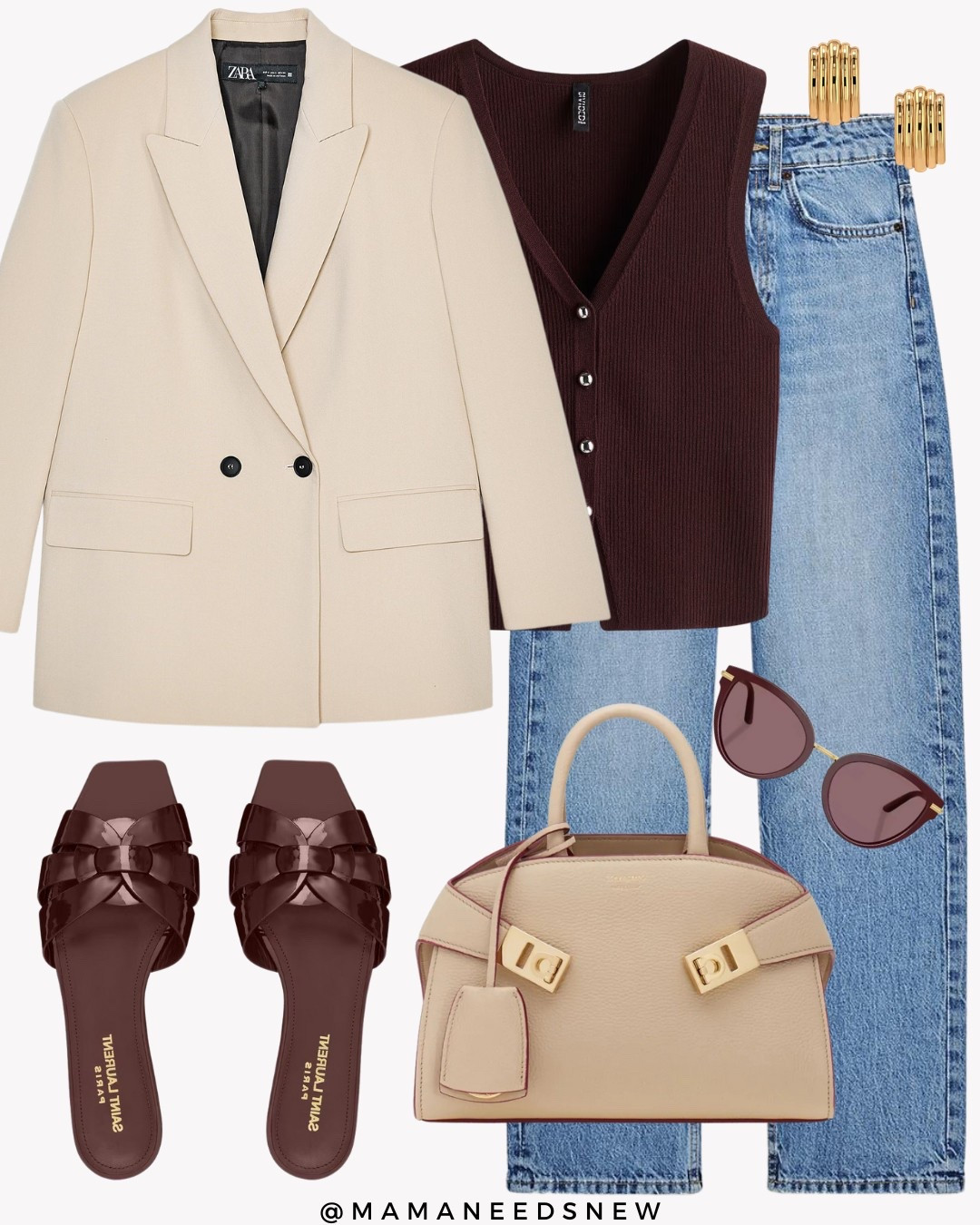 A spring / summer outfit with a blazer, knit vest top, jeans, slide sandals & top handle bag ♥️

#LTKShoeCrush #LTKSaleAlert #LTKStyleTip