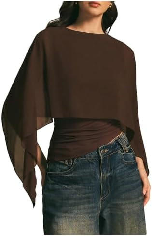 MakeMeChic Women's Asymmetrical Tops Blouse Dressy Casual Sheer Mesh Tops | Poncho Top, Blouses f... | Amazon (US)