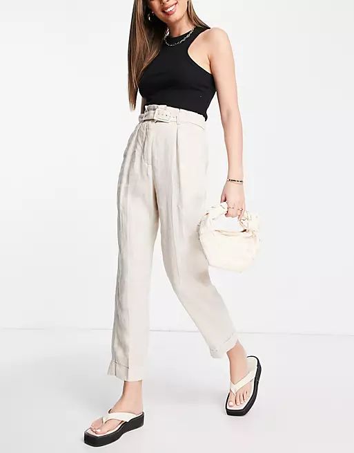 & Other Stories linen trousers with belt in beige | ASOS (Global)