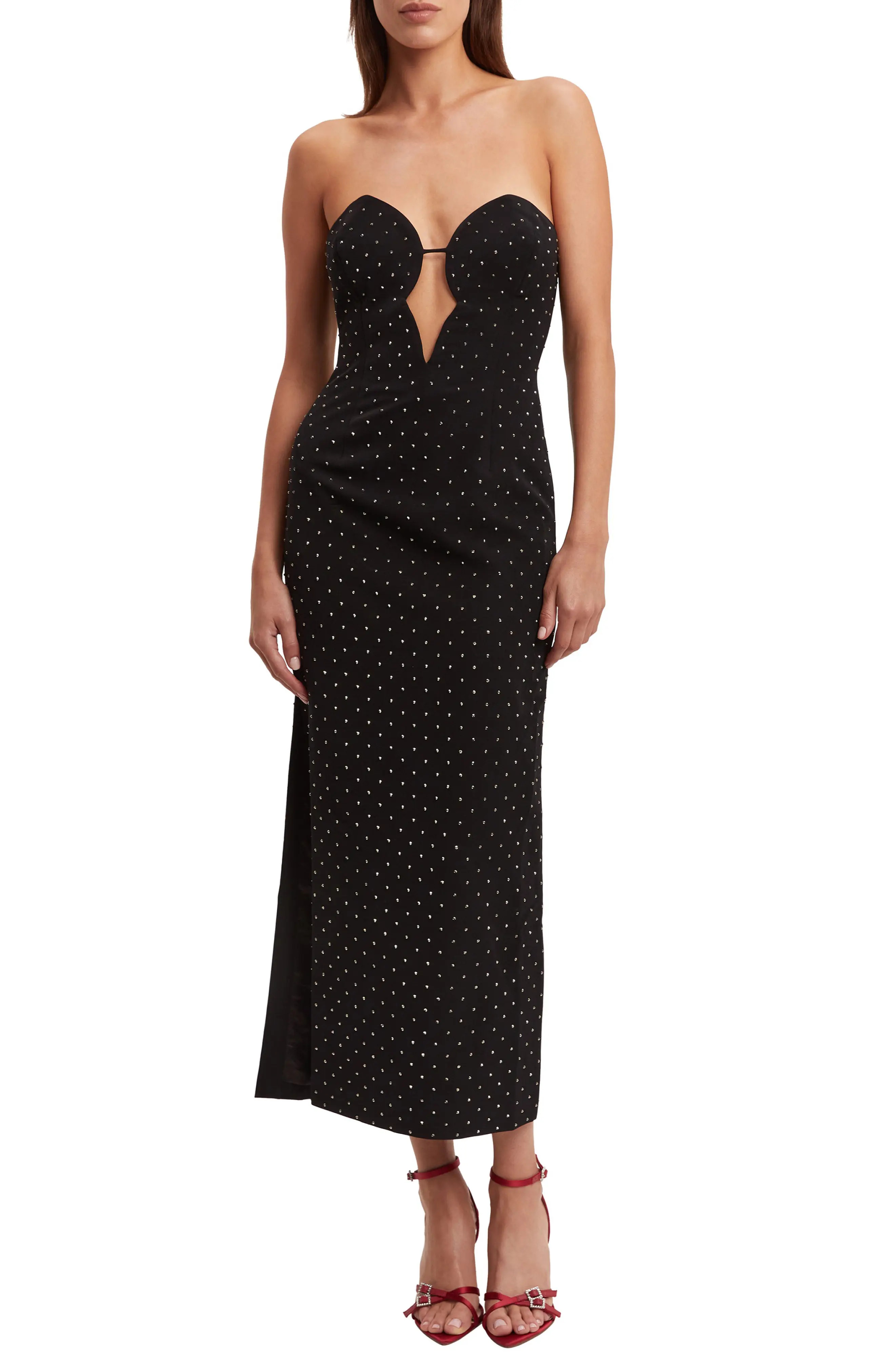 Bardot Eleni Studded Strapless Plunge Neck Midi Dress in Black at Nordstrom Rack, Size 4 | Nordstrom Rack