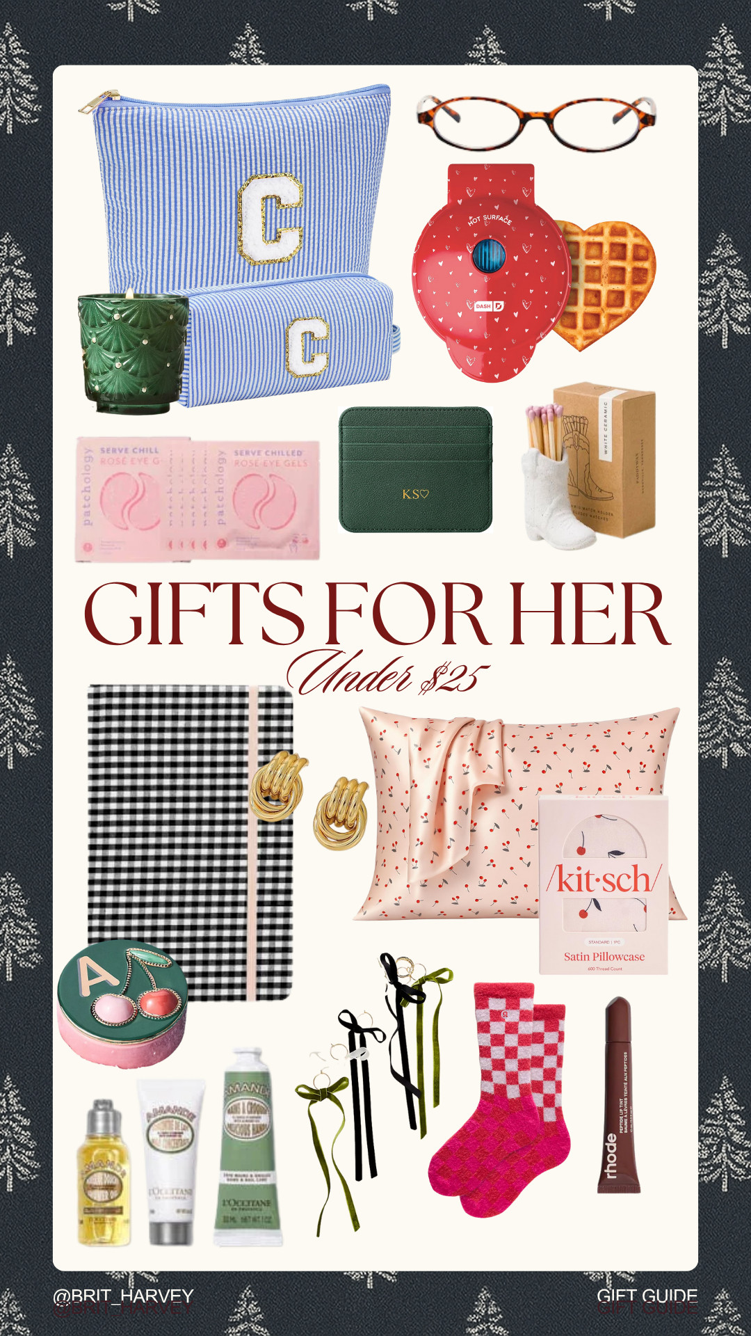 Holiday Gift Guide 🎁 | Gifts for Her Under $25.
Stocking stuffers, small luxuries, and the cutest budget-friendly finds — all under $25. From satin pillowcases to personalized pouches and the sweetest velvet bow wine charms, this guide is full of high-impact gifts that feel way more expensive than they are. Tap to shop the whole edit ✨

#HolidayGiftGuide #GiftsUnder25 #AffordableGifts #BudgetFriendlyGifts #GiftsForHer #StockingStuffers #LTKHoliday #HolidayFinds #CuteGiftIdeas #GiftGuide2025 #LTKSale #HolidayShopping 

 
