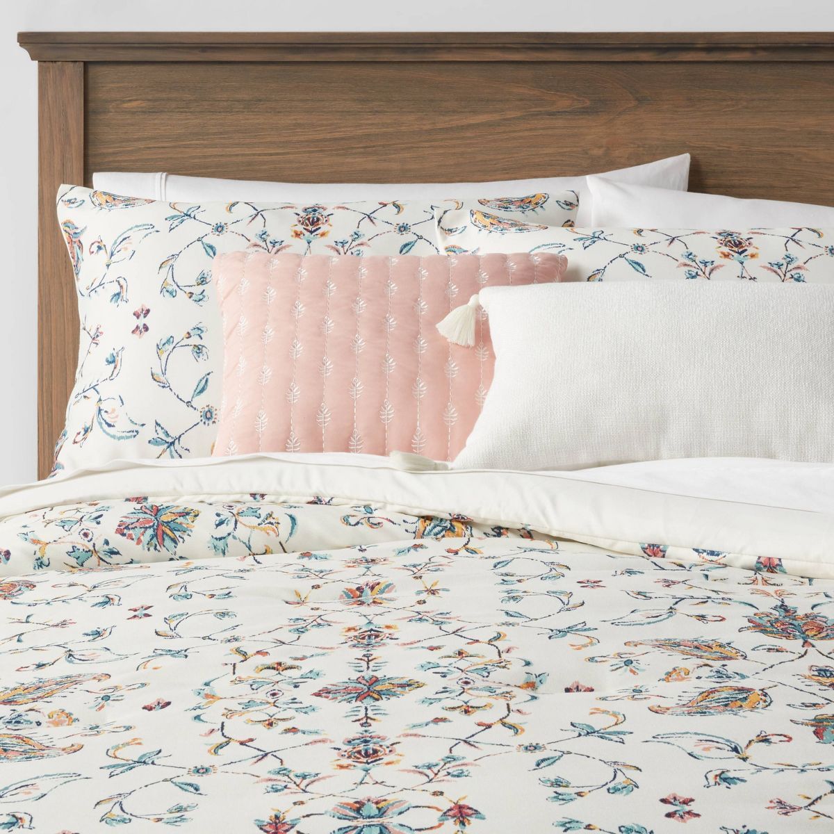 5pc Floral Border Print Comforter Bedding Set Blue/Pink/Yellow - Threshold™ | Target