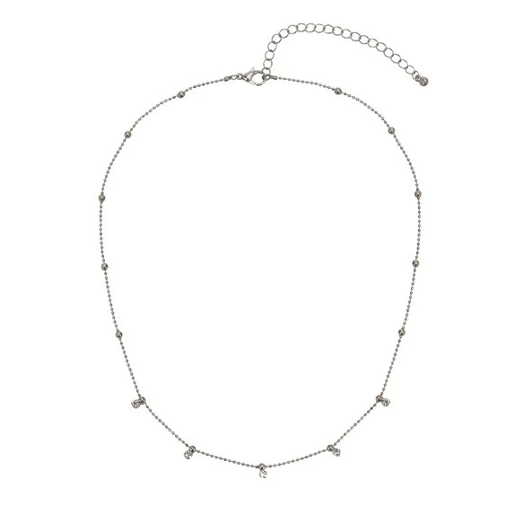Time and Tru Adult Women's Silver Tone Crystal Dangle Delicate Metal Necklace | Walmart (US)