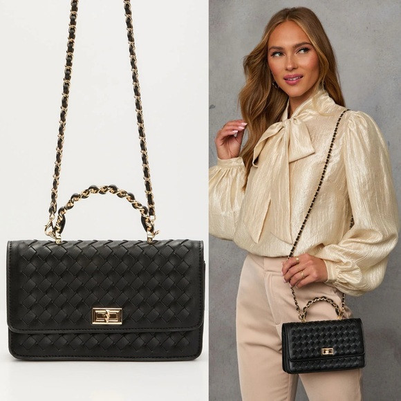 Black Woven Faux Leather Crossbody Bag | Poshmark