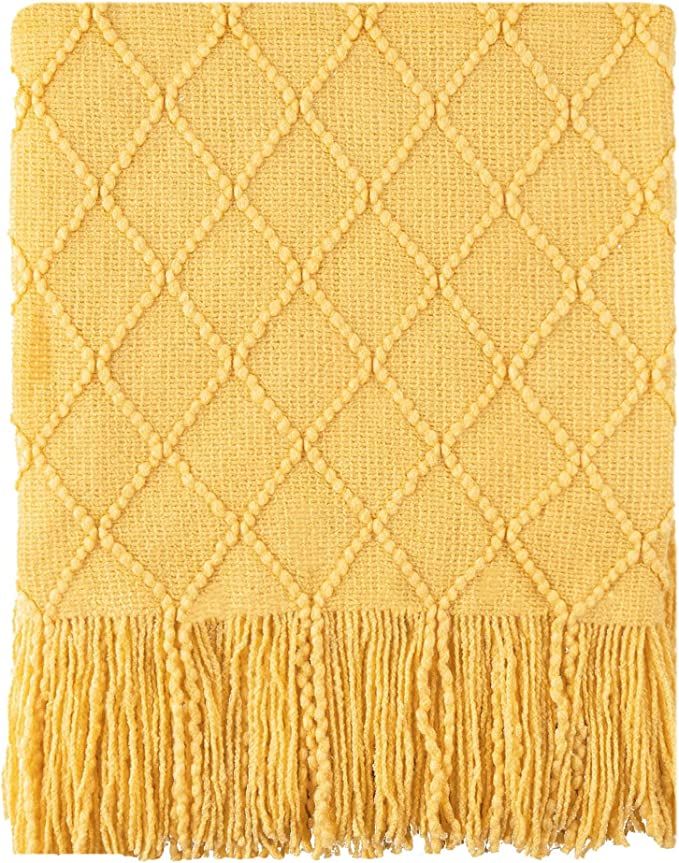 BATTILO HOME Yellow Knitted Throw Blanket for Couch Bed, Decorative Spring Blanket Throw Diamond ... | Amazon (CA)