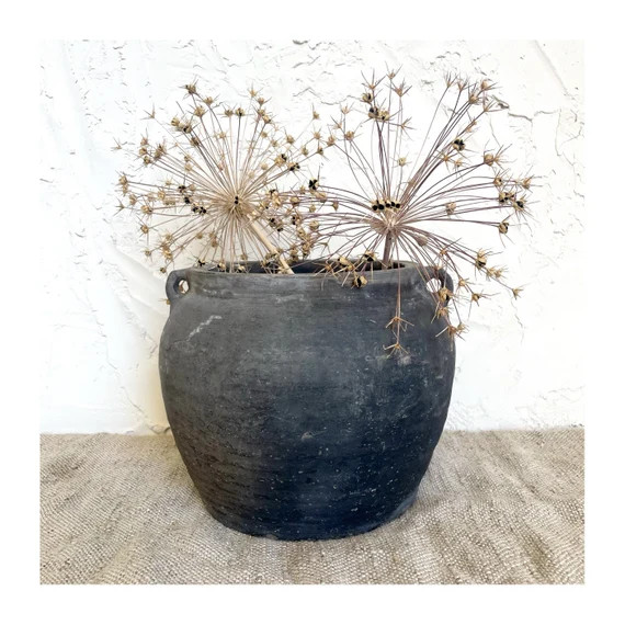 Vintage Black Gray Clay Pottery Pot Vase W/handles B38 - Etsy | Etsy (US)