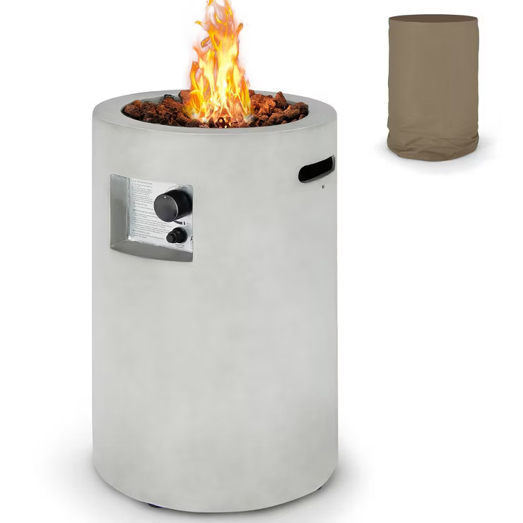 Costway 16'' Round Outdoor Propane Fire Pit w/Lava Rocks Waterproof Cover 30000 BTU Grey\Black | Target