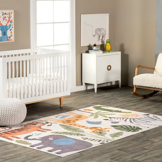 Rain Haven Debra Kids Washable Jungle Friends White Multi Rug | Rugs USA