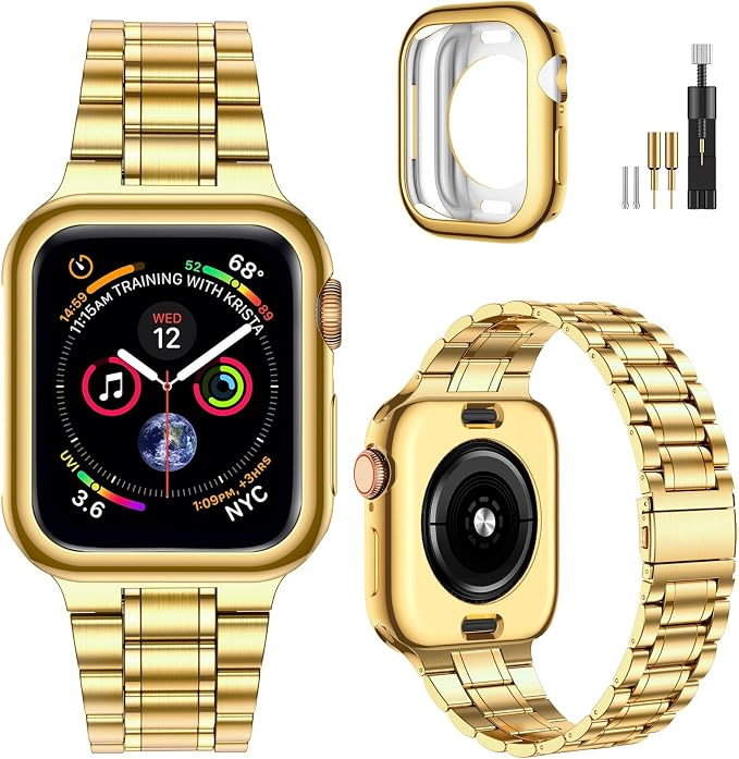 Solid Stainless Steel Bands for Apple Watch 42mm (Series 11 10) | Adjustable Metal Strap with Sof... | Amazon (US)