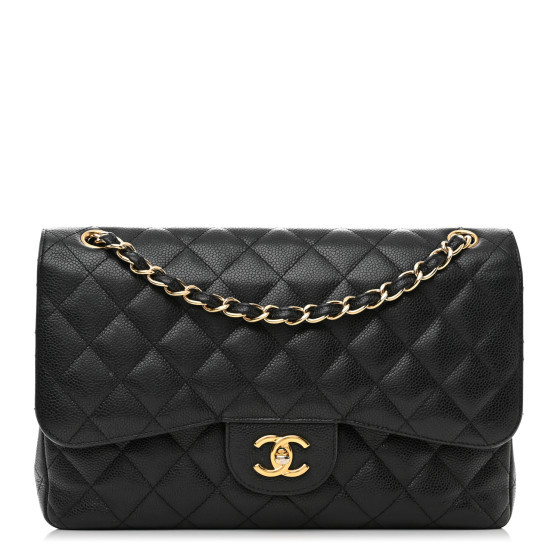 Caviar Quilted Jumbo Double Flap Black | FASHIONPHILE (US)