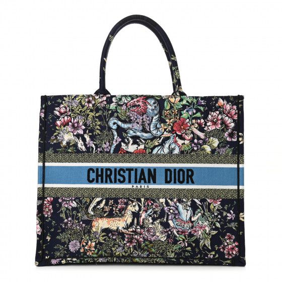 CHRISTIAN DIOR Canvas Embroidered D-Constellation Book Tote Blue Multicolor | Fashionphile