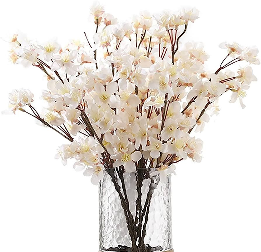 Emivery 5PCS Silk Cherry Blossom Branches Artificial White Flowers Spring Faux Floral Cherry Blos... | Amazon (US)