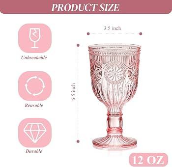 12 Oz Plastic Vintage Wine Glasses Goblets Drinking Glasses Sunflower Embossed Glassware Plastic ... | Amazon (US)