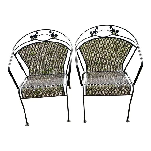 1960s Vintage Wrought Iron Patio Chairs in the Style of Russell Woodard - a Pair | Chairish