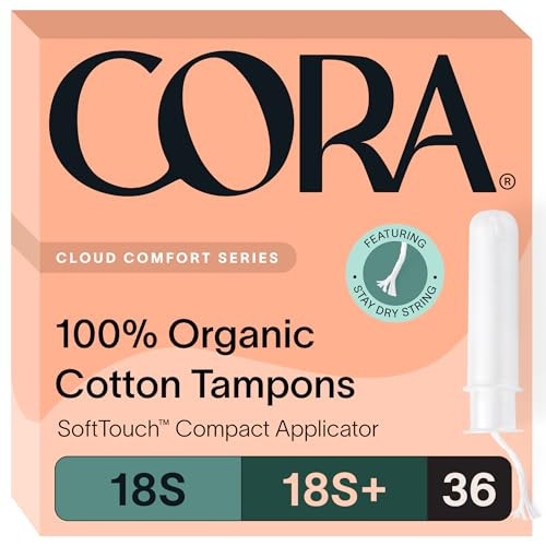 Cora Organic Applicator Tampon Multipack | 18 Super & 18 Super Plus Absorbency | 100% Organic Cotton, Unscented, BPA-Free Compact Applicator | Leak Protection | Packaging May Vary | 36 Total | Amazon (US)