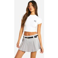 boohoo Women's Belted Pleated Skort in Grey | Size: 2 | Woven | boohoo (US & Canada)