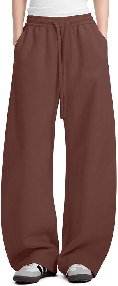Womens Barrel Sweatpants Fleece Wide Leg Lined Sweat Pants | Amazon (US)