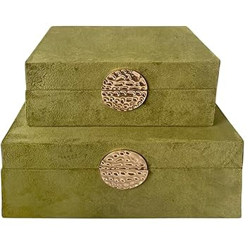 Sagebrook Home Set of 2 Olive and Gold Wood Box with Medallion 15383-01, Green, 10" L x 4" W x 10... | Amazon (US)