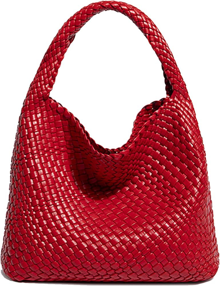 Women Vegan Leather Hand Woven Tote Handbag Large Capacity Shoulder Top-handle Bag All-Match Unde... | Amazon (US)