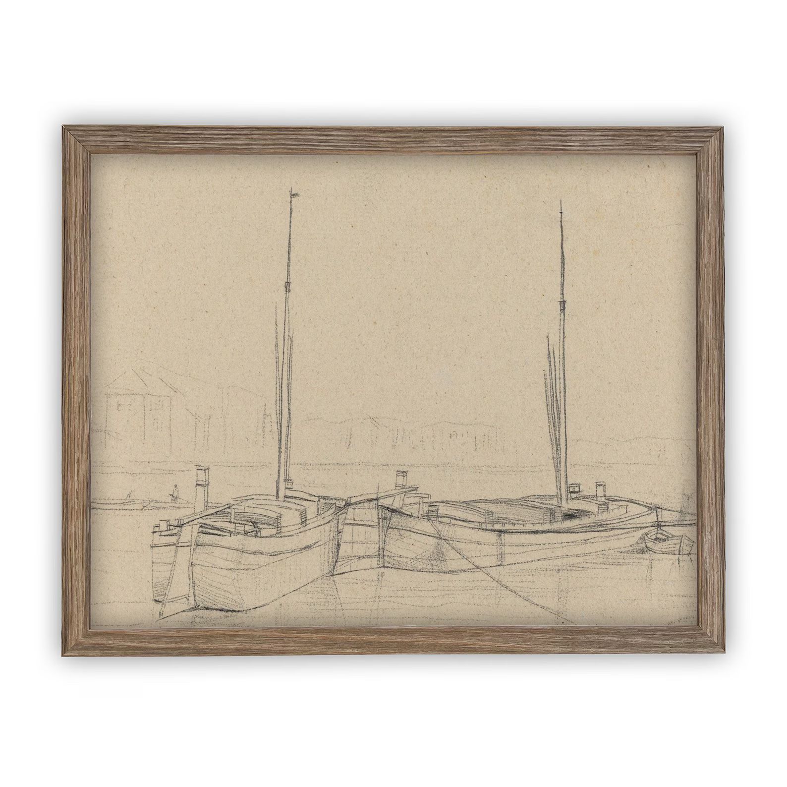 Vintage Framed Canvas Art  // Framed Vintage Print // Vintage Painting // Vintage Sailboat Sketch... | Etsy (US)